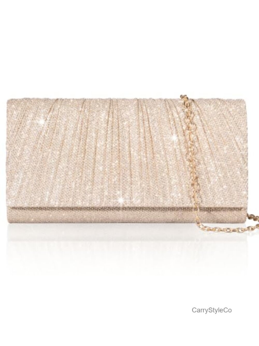 Women's Shiny Pleated Clutch with Removable Chain